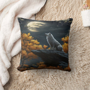 Coussin Loup hurlant sous une Pleine lune.