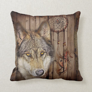 Coussin Loup indien indigène de receveur rêveur occident