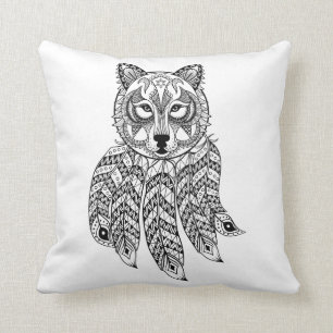 Coussin Loup inspiré avec Dreamcatcher