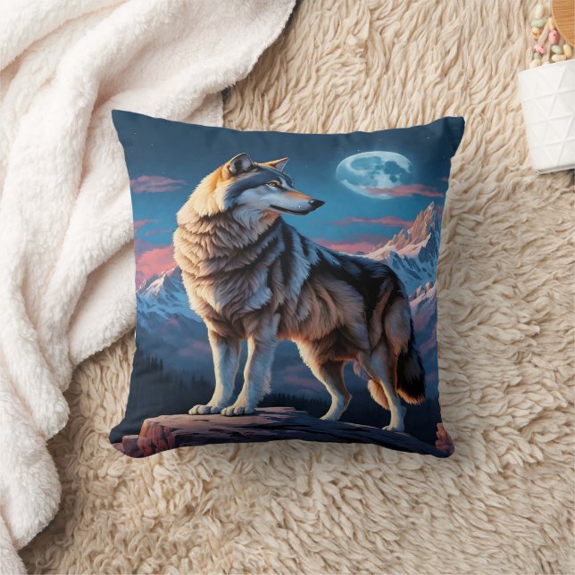 Coussin Loup Majestueux Contre Les Pics Lune. (Couverture)
