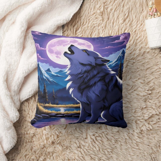 Coussin Loup majestueux hurlant sous la Pleine lune (Couverture)