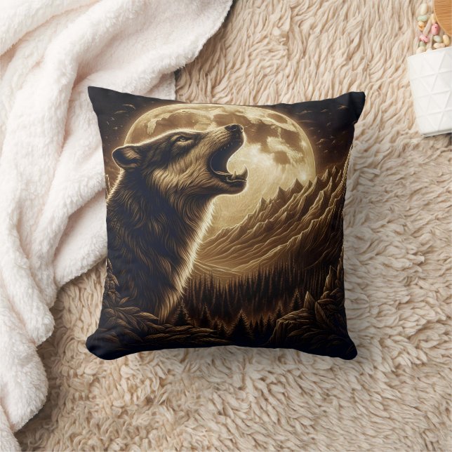 Coussin Loup majestueux hurlant sous la Pleine lune (Couverture)