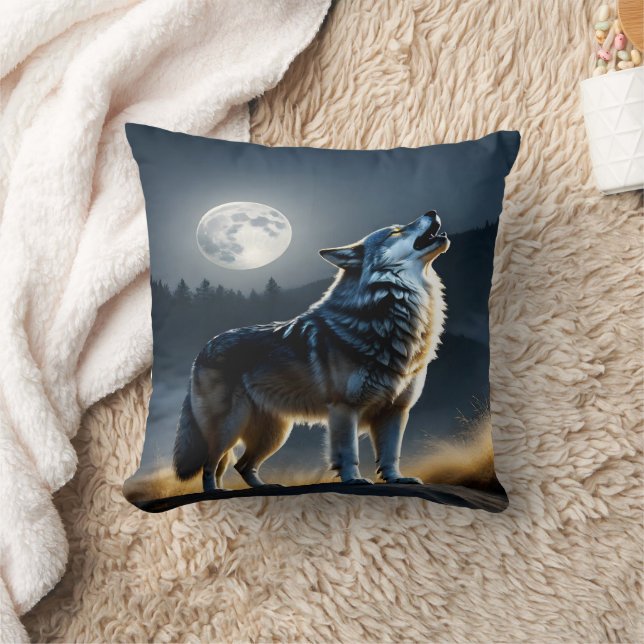 Coussin Loup majestueux hurlant sous plein clair de lune (Couverture)