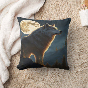 Coussin Loup majestueux hurlant sous plein clair de lune