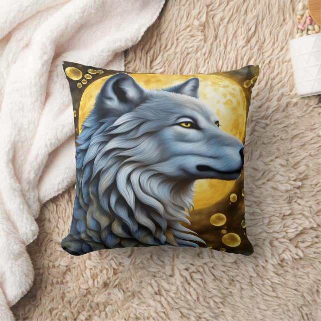 Coussin Loup majestueux sous la Pleine lune (Couverture)