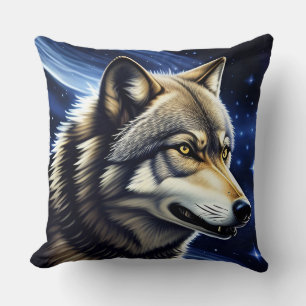 Coussin Loup majestueux sous un ciel étoilé