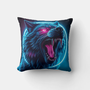 Coussin Loup Néon Horreur Yeux Brûlants Fantastique Sombre