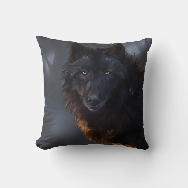 Coussin Loup noir (Recto)