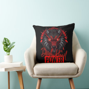 Coussin Loup rouge stylisé Puissant Dark Howl Art