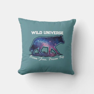 Coussin Loup solitaire silhouette de galaxie (univers sauv