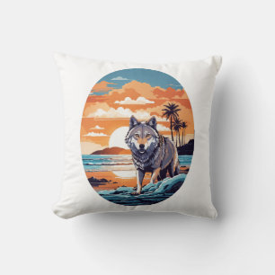 Coussin Loup sur la plage