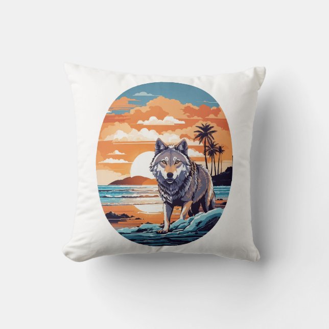 Coussin Loup sur la plage (Recto)