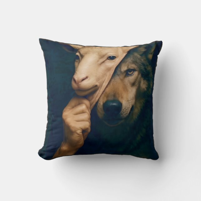 Coussin Loup tenant un masque de mouton  (Recto)