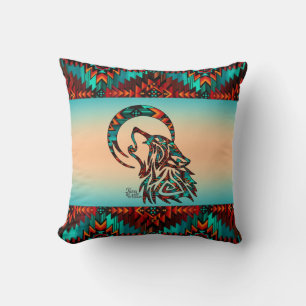Coussin Loup Tribal hurlant À La Lune Jette De L'Oreiller