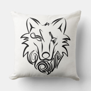 Coussin Loup tribal noir et blanc