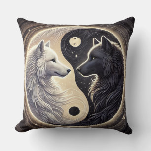 Coussin Loups blancs et noirs représentant le Yin et le Ya