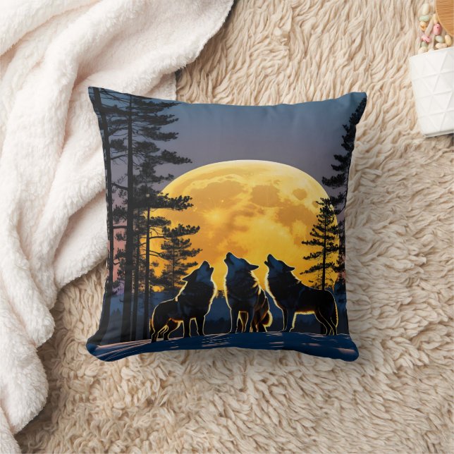 Coussin Loups hurlant sous une Pleine lune dans la nuit d' (Couverture)