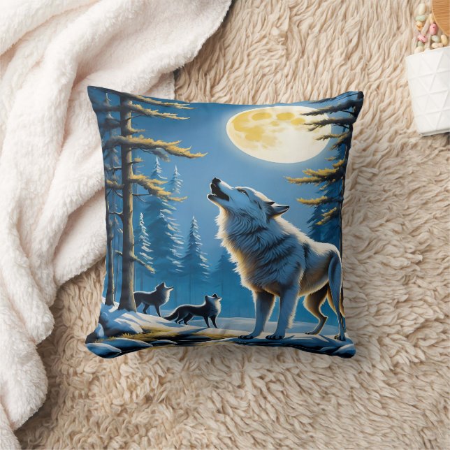 Coussin Loups majestueux hurlant sous une Pleine lune (Couverture)