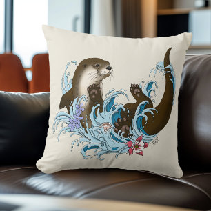 Coussin Loutre de rivière fantaisiste bleue ludique éclabo