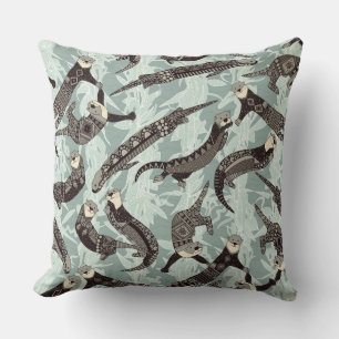 Coussin loutres de mer argent