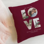 Coussin Love 4 photo simple moderne personnalisé bordeaux<br><div class="desc">Love 4 photo simple moderne personnalisé anniversaire,  mariage,  anniversaire ou cadeau de Noël moderne élégant noir blanc mariage cadeau classeur pour celui que vous aimez. Conception moderne de poutres bordeaux.</div>