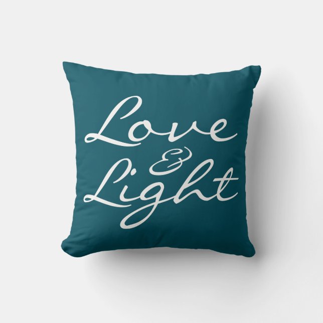 Coussin Love and Light Script Bleu Vert Noël (Recto)