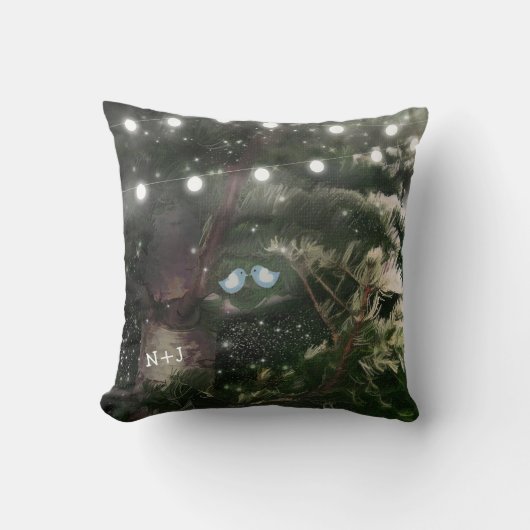 Coussin Love Birds + Pine Tree Rustic Night Lights sur mes (Recto)