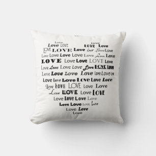 Coussin Love Heart Word Cloud - Noir et Blanc