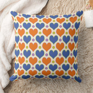 Coussin Love Hearts & motif Pois en Blue & Orange