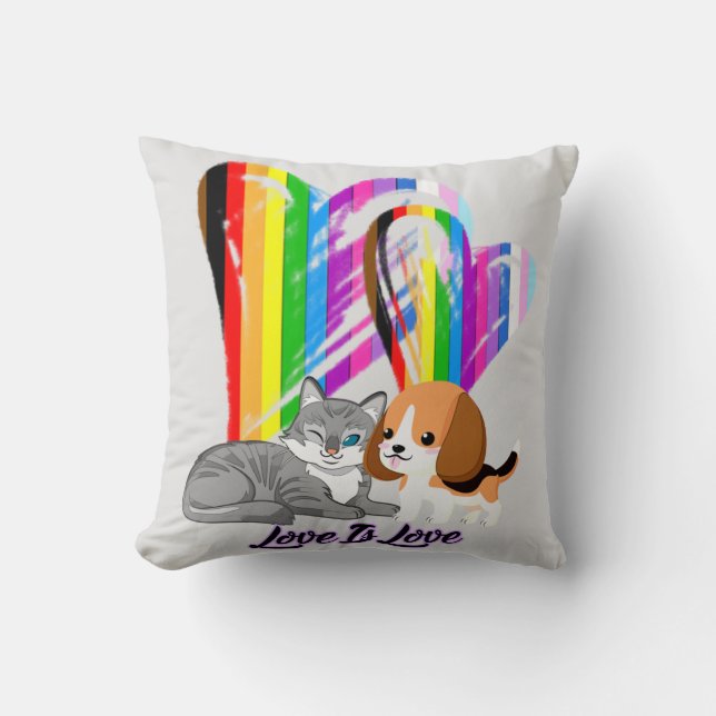 Coussin Love Is Love Chat & Chien - LGBTQ+ Propriétaire d' (Recto)