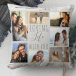 Coussin Love Life with You 7 Photo Collage Gris Marbre<br><div class="desc">Coussin de collage photo chic et élégant que vous pouvez personnaliser avec 7 de vos photos préférées. Le modèle est configuré pour vous permettre d'ajouter vos photos, en travaillant dans le sens des aiguilles d'une montre en haut à gauche. Vos photos sont mises contre un marbre moderne aquarelle en gris...</div>