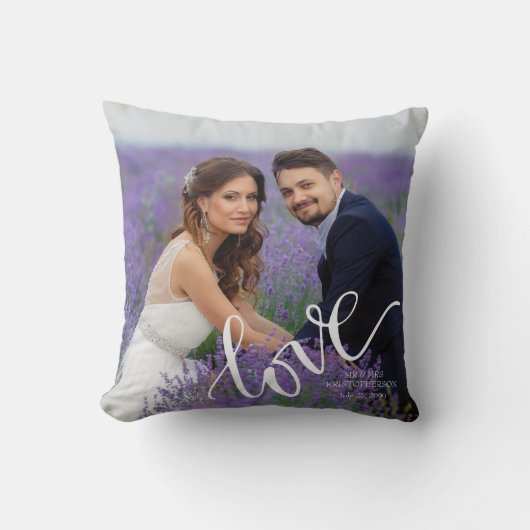 Coussin LOVE Mariage photo Monogramme Keepsaké (Recto)