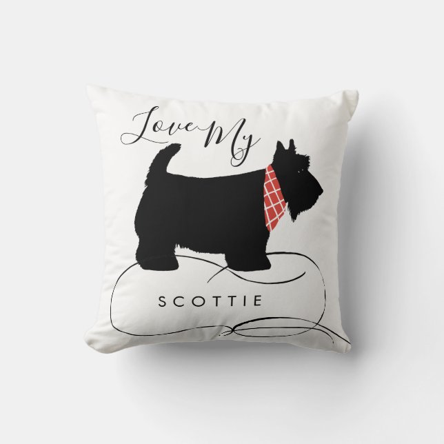 Coussin Love My Scottie Citation Black Scottish Terrier Do (Recto)