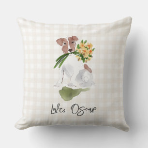 Coussin Love PET NAME En vichy Terrier Dog Aquarelle Art