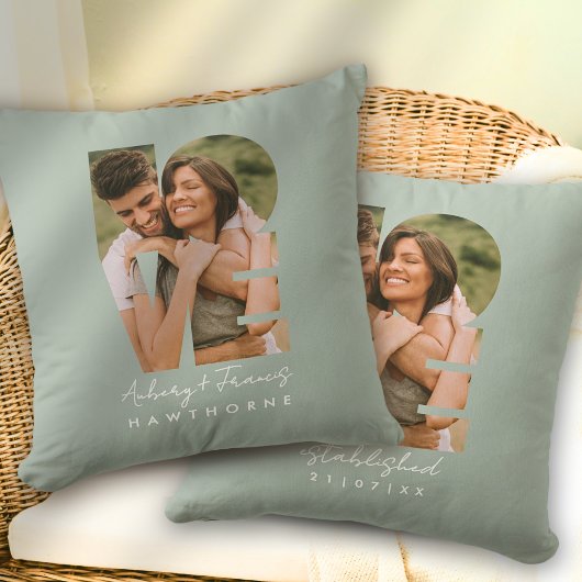 Coussin Love Photo Simple Moderne Personnalisé Cadeau Vert