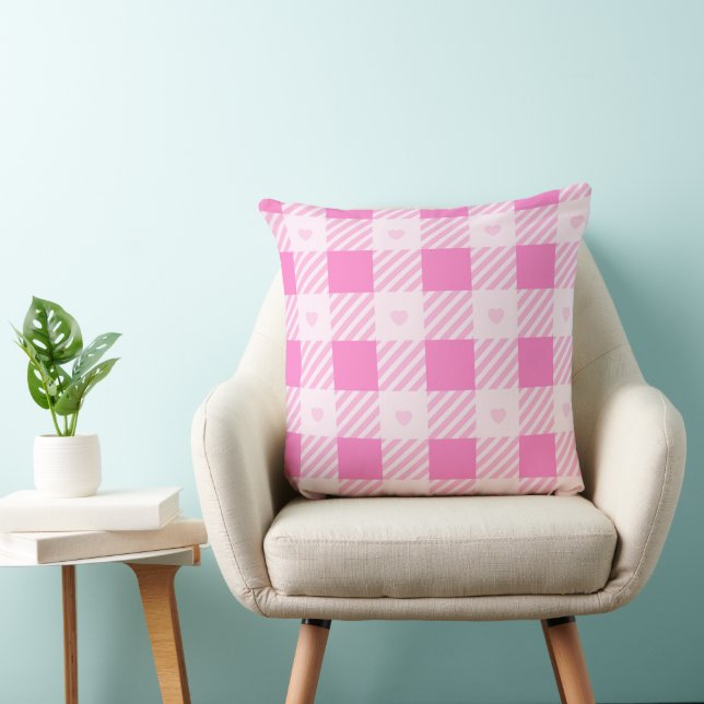 Coussin Love Plaid Collection rose moderne (Chaise)