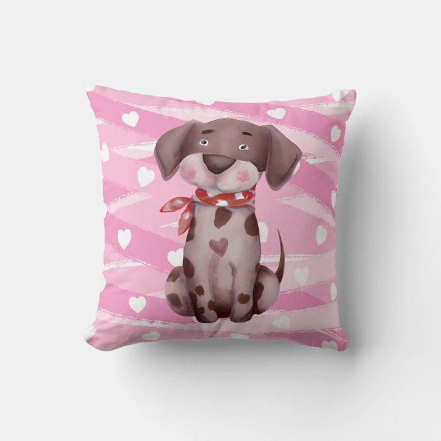 COUSSIN "LOVE PUPPY" EN ROSE ET BLANC (Recto)