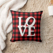 Coussin Love rouge buffle plaid motif (Couverture)