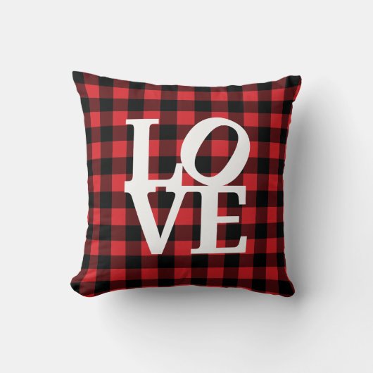 Coussin Love rouge buffle plaid motif (Recto)