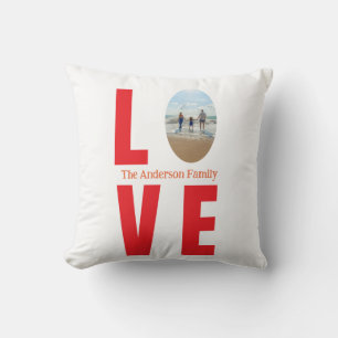 Coussin Love rouge famille photo ovale forme moderne simpl