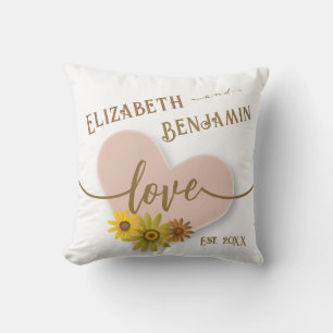 Coussin Love Rustic Peach Heart avec Flowers Typographie