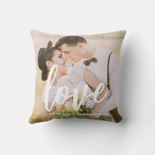 Coussin Love Script Elegant Modern Photo Throw Pillow (Verso)