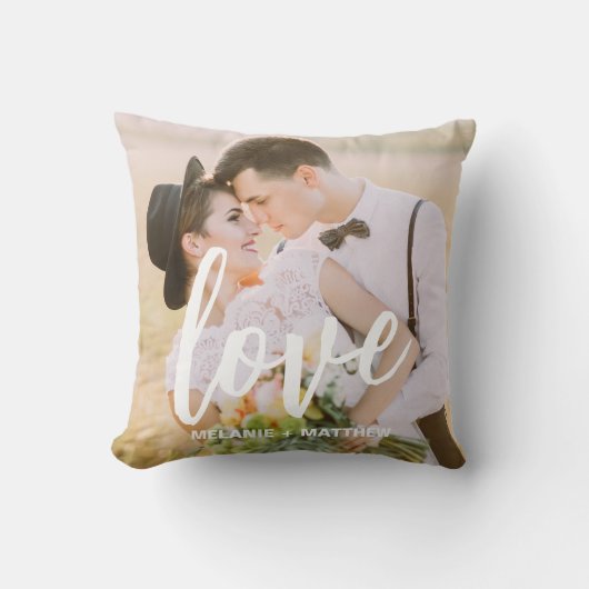 Coussin Love Script Elegant Modern Photo Throw Pillow (Recto)