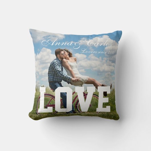 Coussin Love Simple Couple Photo Ajouter un nom Texte et m (Recto)