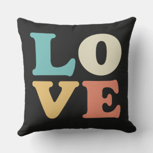 Coussin Love Typographie Carré de couleur rétro