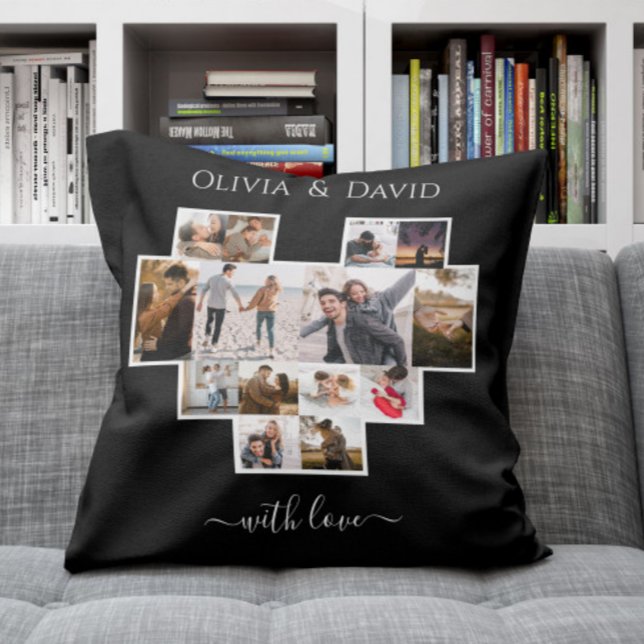 Coussin Love Valentine's Day Photo Collage Black (Créateur téléchargé)