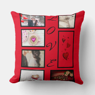 Coussin LOVE Valentines Day Red Hearts Photo Collage