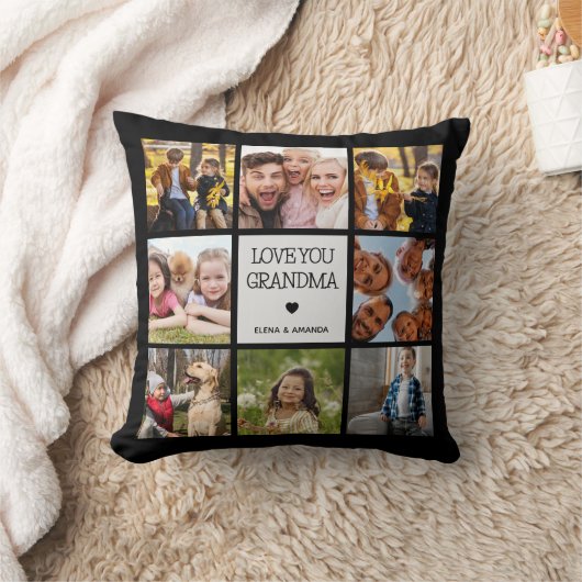 Coussin Love You Grandma | Texte manuscrit Collage photo (Couverture)