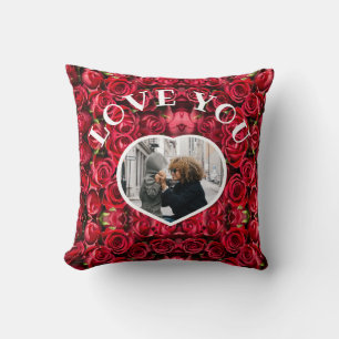 Coussin Love You Heart Photo Red Roses for Mom Grand-mère