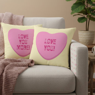 Coussin Love You Love You Love More Pink Candy Hearts on Y